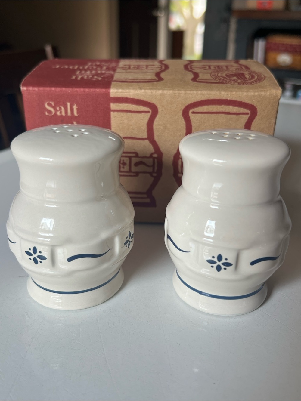 Longaberger Woven Traditions Blue Ceramic Salt & Pepper Shaker Set
